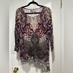 Chico's Purple and Brown Patterned Blouse Size 3